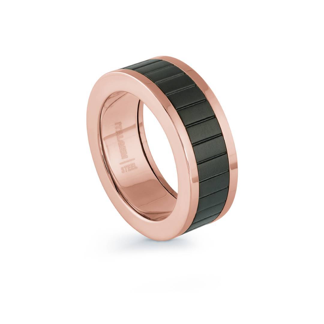 Italgem Black and Rose IP Stainless Steel Ring