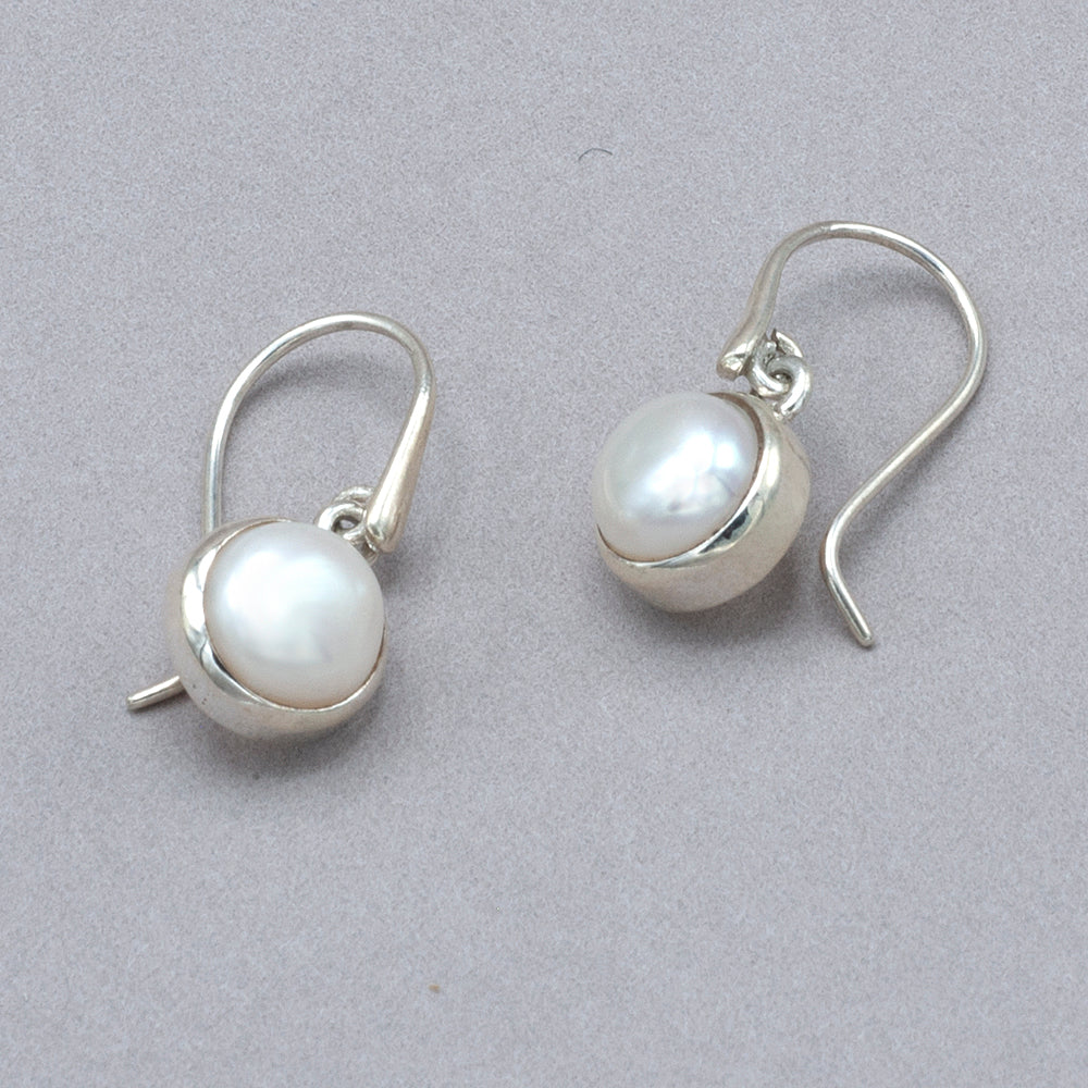 Button Pearl Drop Earrings