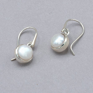 Button Pearl Drop Earrings