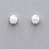 Button Pearl Sterling Silver Post Earrings