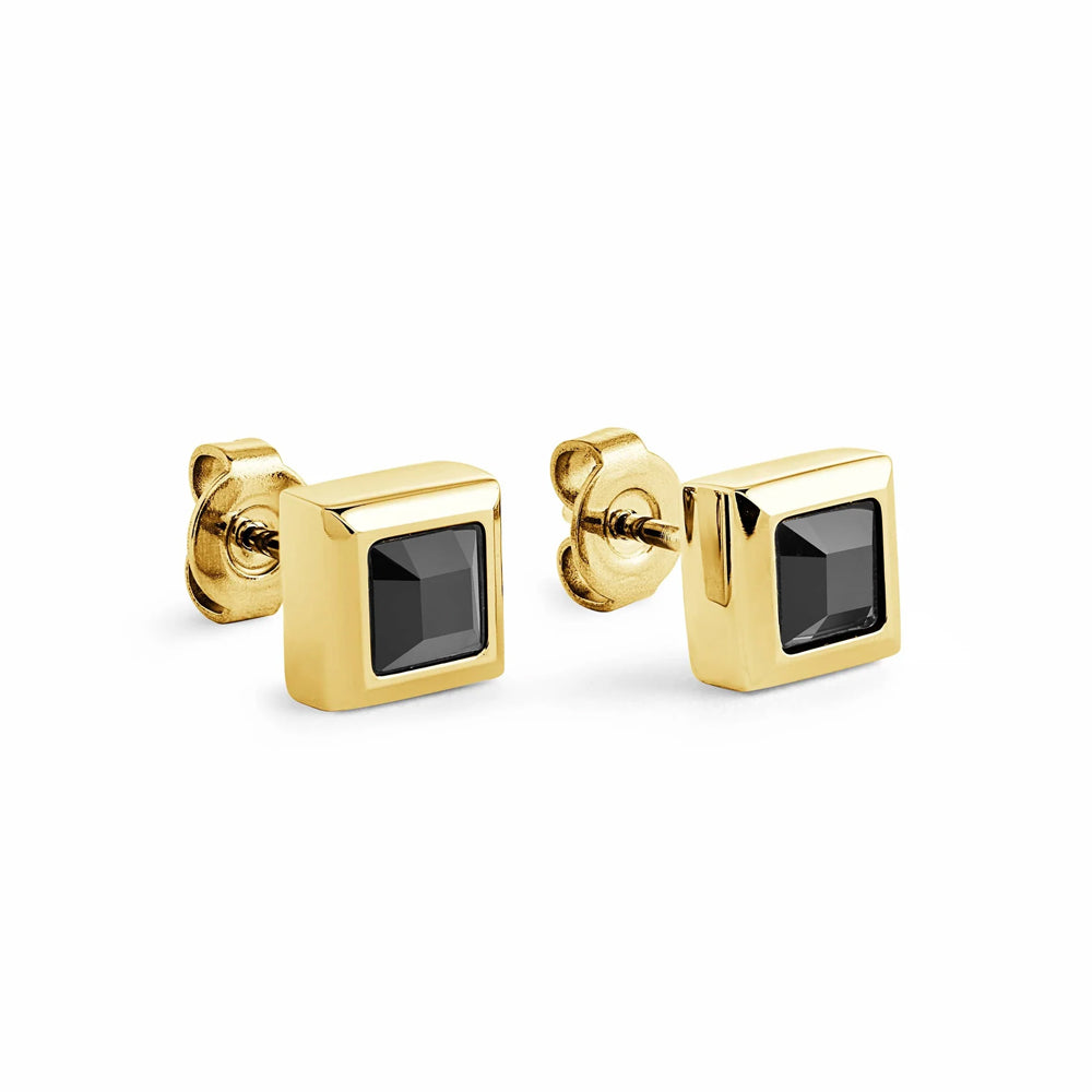Italgem Black Square Gold Steel 7mm Stud Earrings