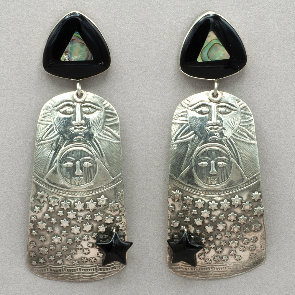 Tabra Vintage Black Onyx and Abalone Inlay Sterling Silver Post Earrings