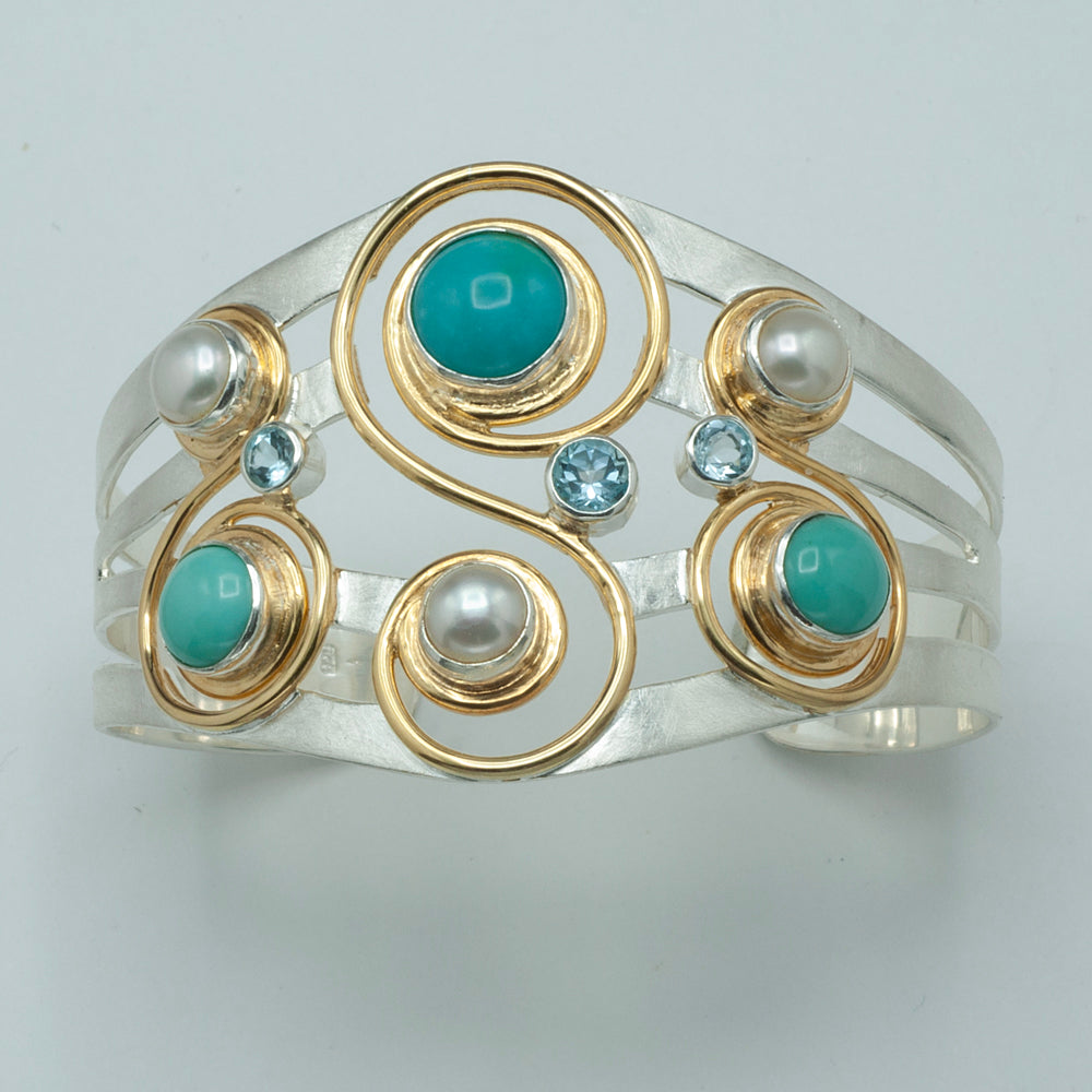 Michou Cascade Tahoe Blue Gold Vermeil Cuff Bracelet