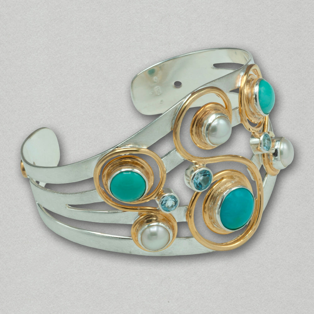 Michou Cascade Tahoe Blue Gold Vermeil Cuff Bracelet