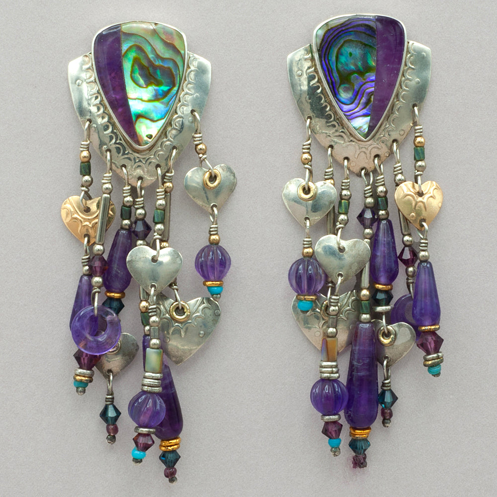 Tabra Vintage Sterling Silver Amethyst Inlay Earrings