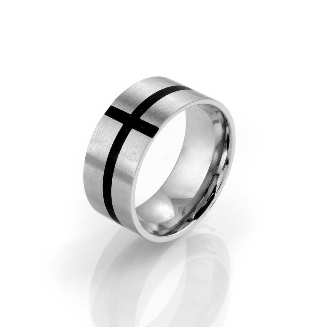 Italgem Stainless Steel Black Cross Ring