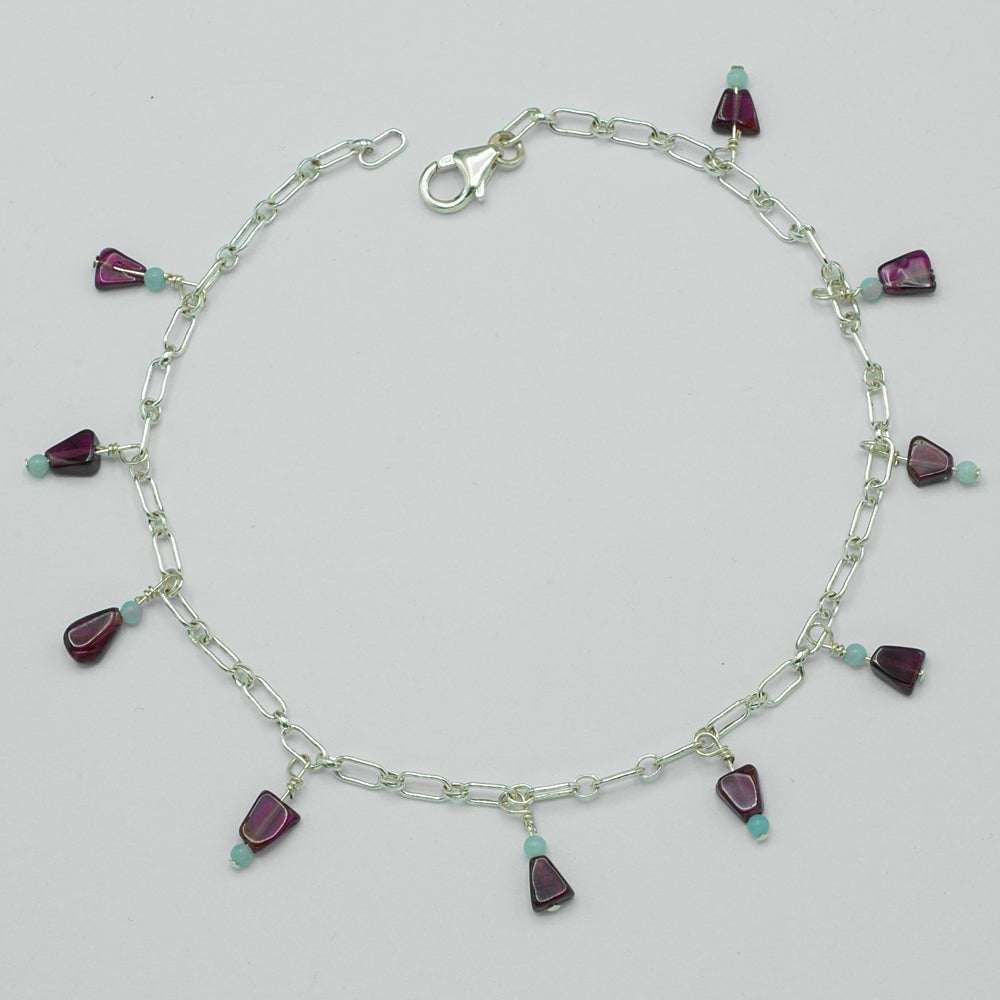 Garnet and Sterling Silver Chain Anklet