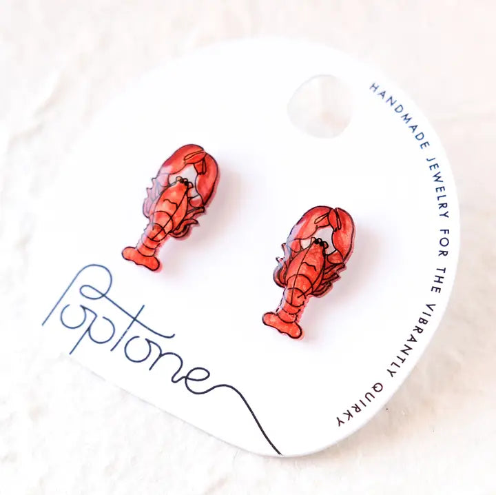 Poptone Red Lobster Stud Earrings