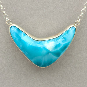 Large Larimar Boomerang Sterling Silver Necklace