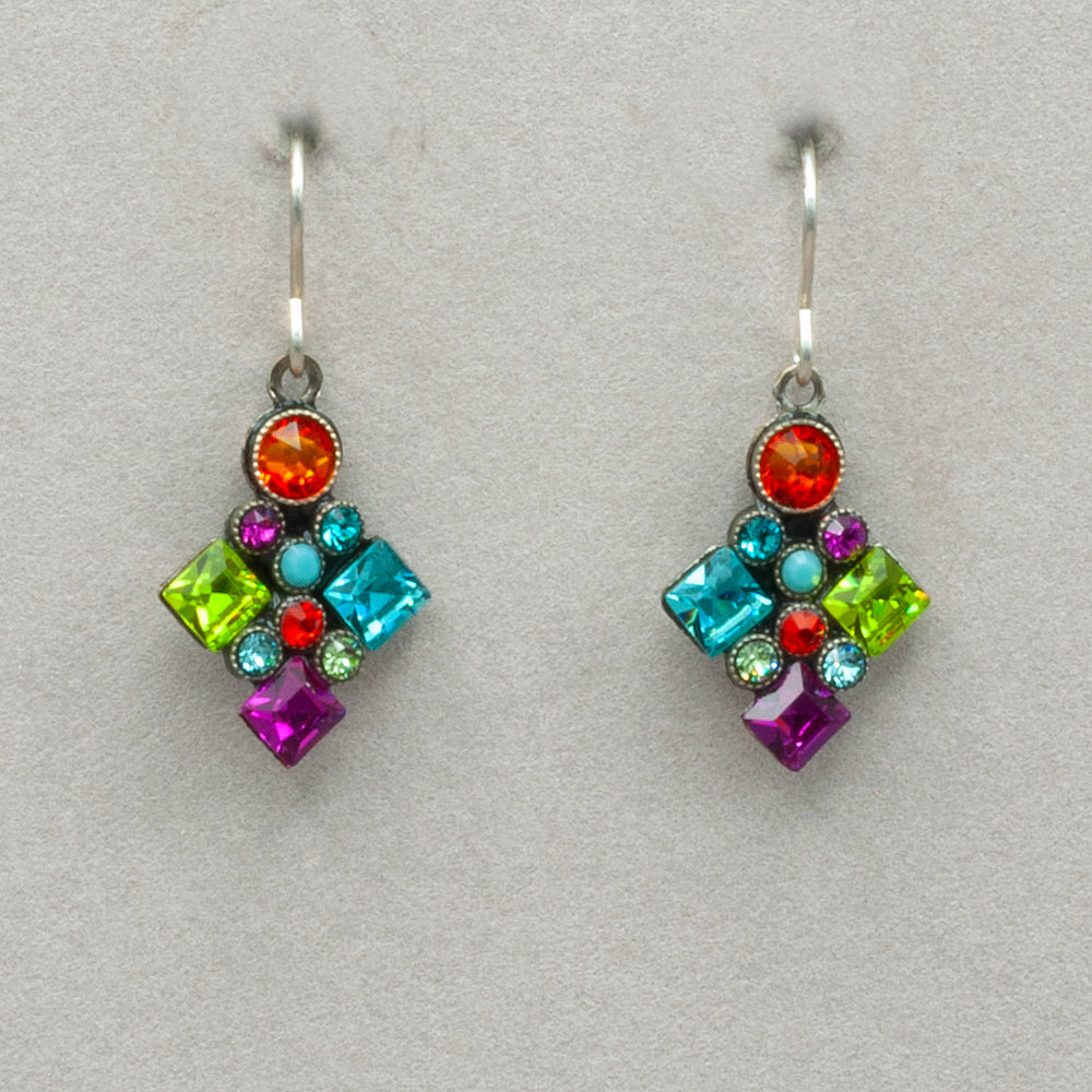 Firefly Architectural Long Diamond Earrings - Multicolor