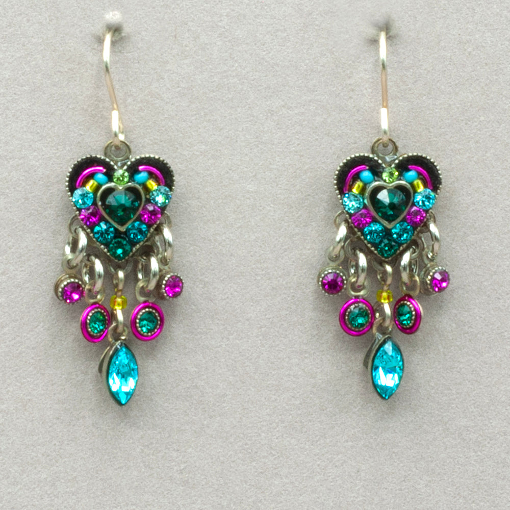 Firefly Heart with Dangles Earrings - Emerald