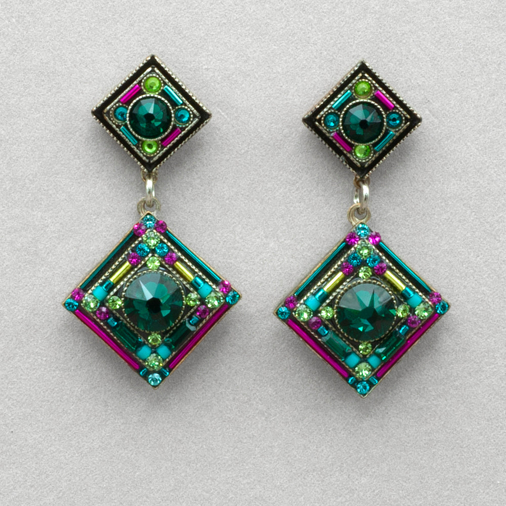 Firefly Contessa 2 Tiered Diamond Post Earrings - Emerald