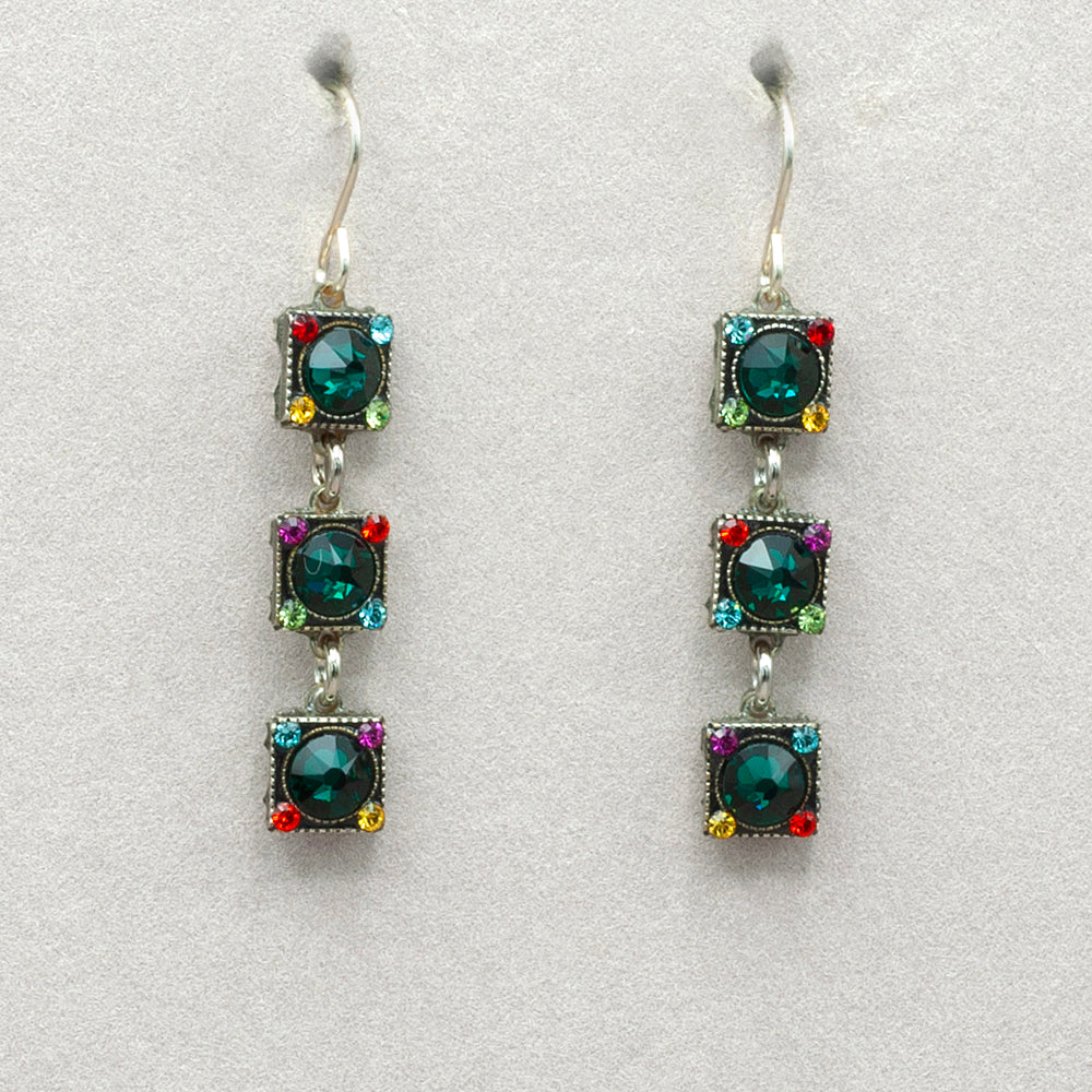 Firefly Emerald Linear 3 Drop Earrings - Emerald