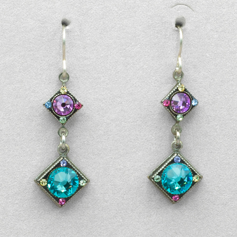 Firefly Rainbow Two Tear Diamond Shape Drop Earrings - Soft