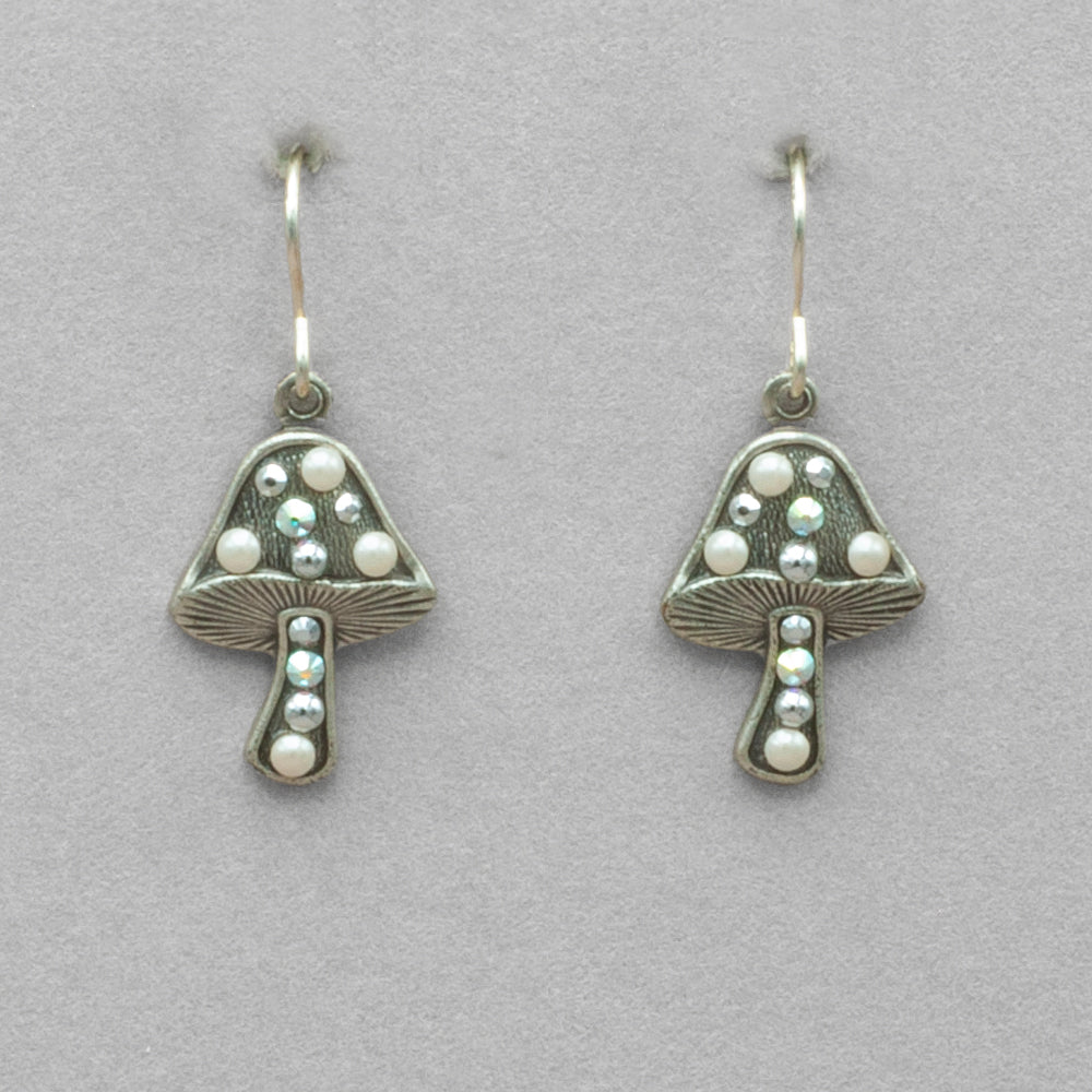 Firefly Mushroom Glass Pearl Earrings - White