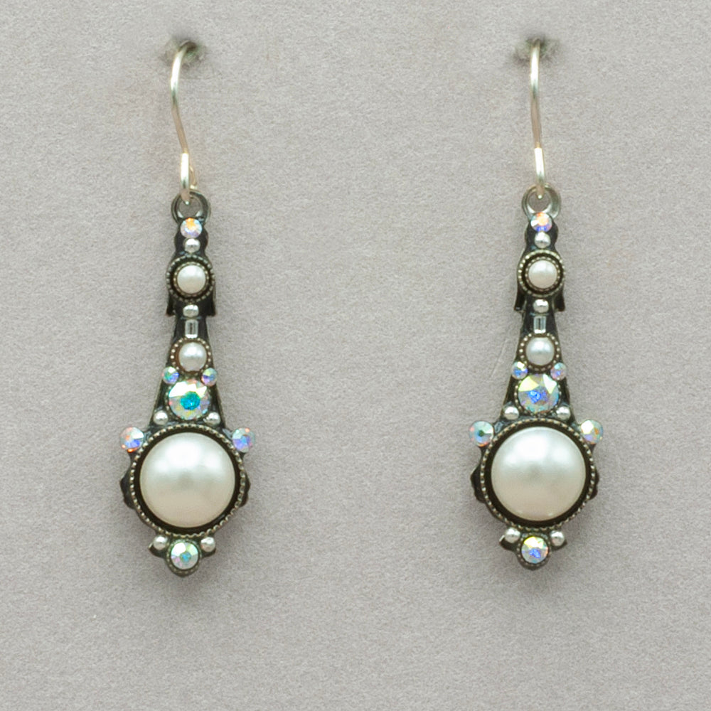 Firefly Beach Glass Pearl Long Drop Earrings - White