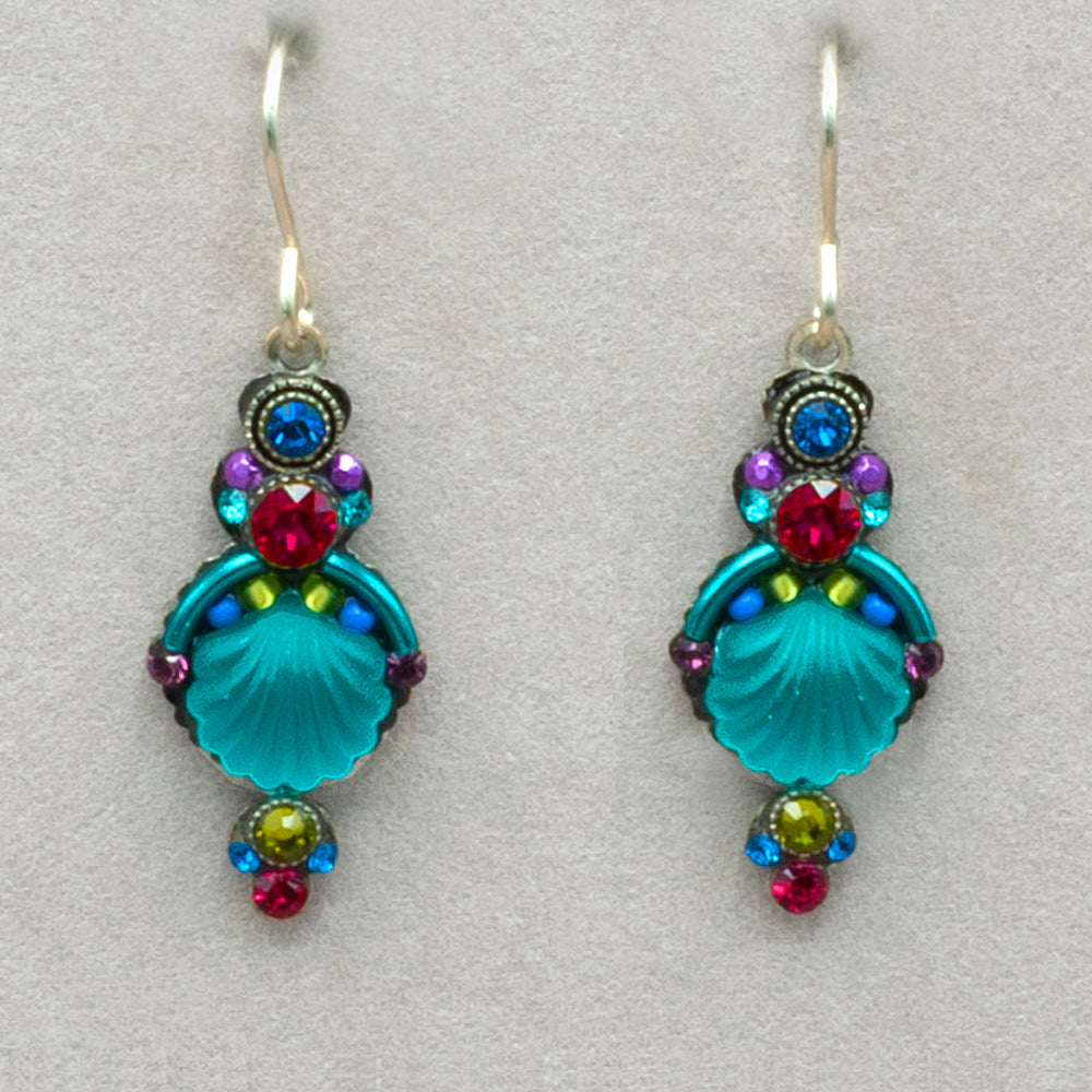 Firefly Moonlight Beach Glass Shell Earrings - Jewel Tone