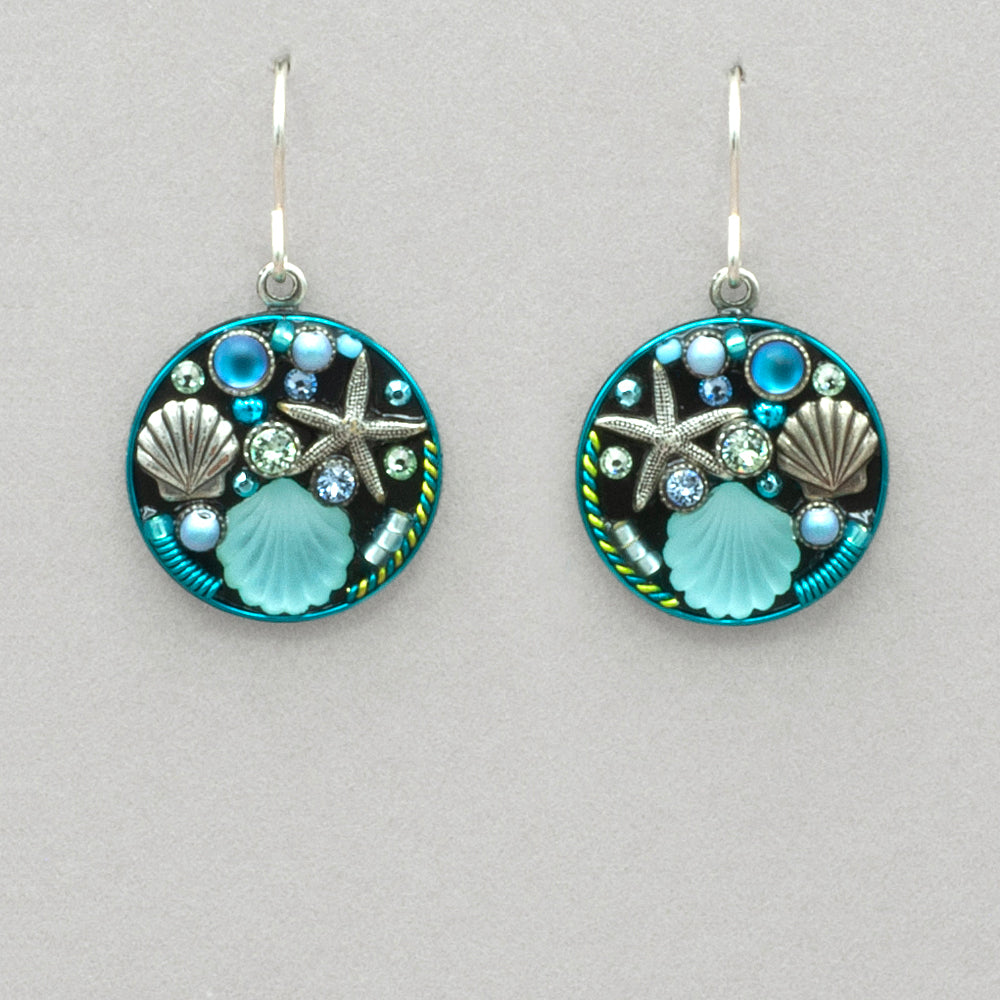 Firefly Ocean Beach Glass Round Earrings - Aqua