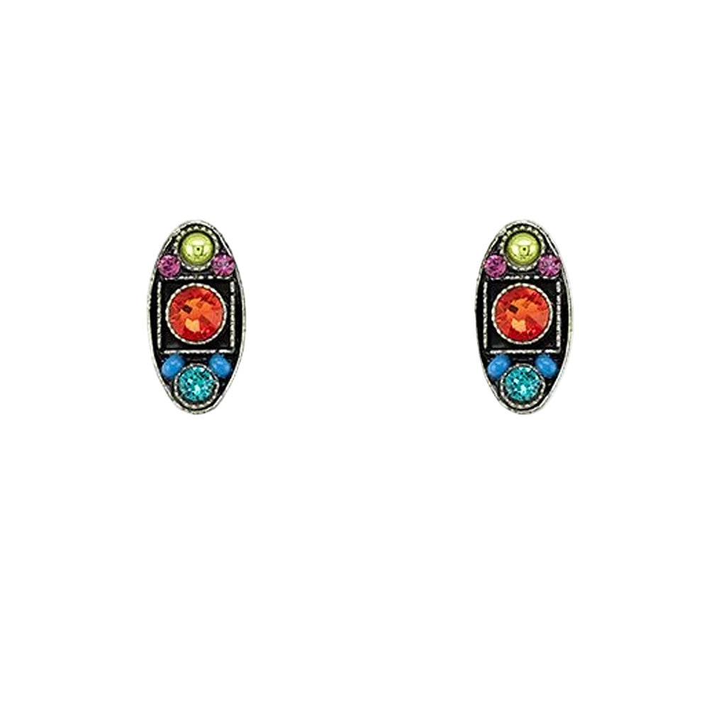 Firefly Architectural Oval Stud Post Earrings - Multicolor