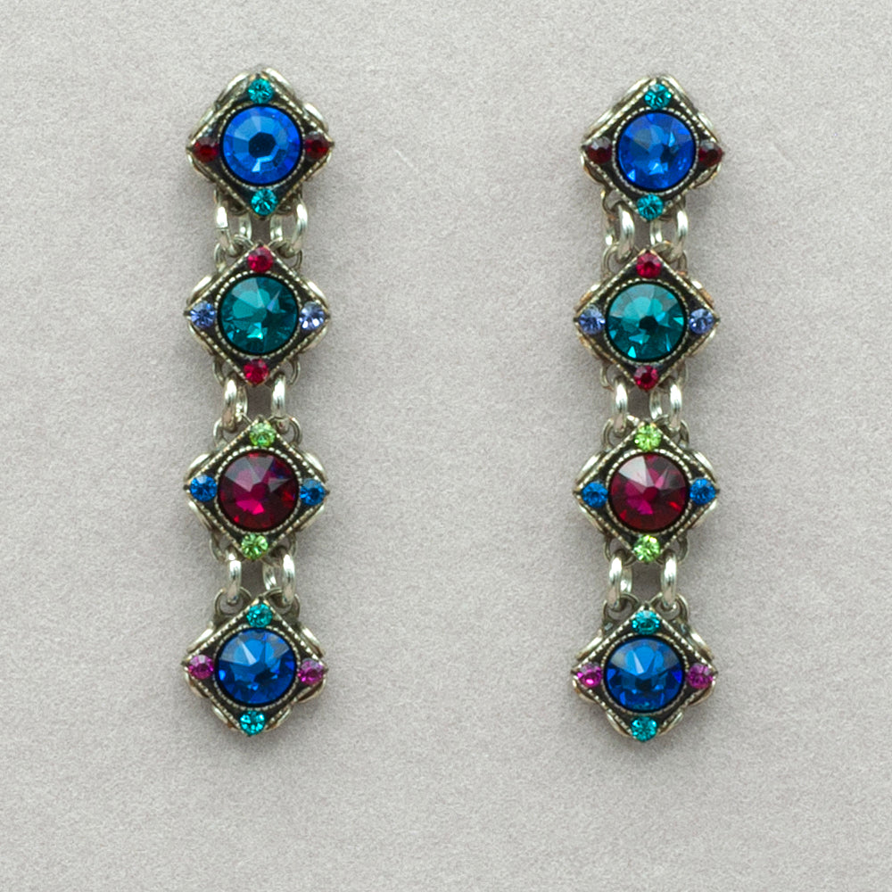Firefly Rainbow 4-Tier Diamond-Shape Drop Post Earrings - Jewel Tone
