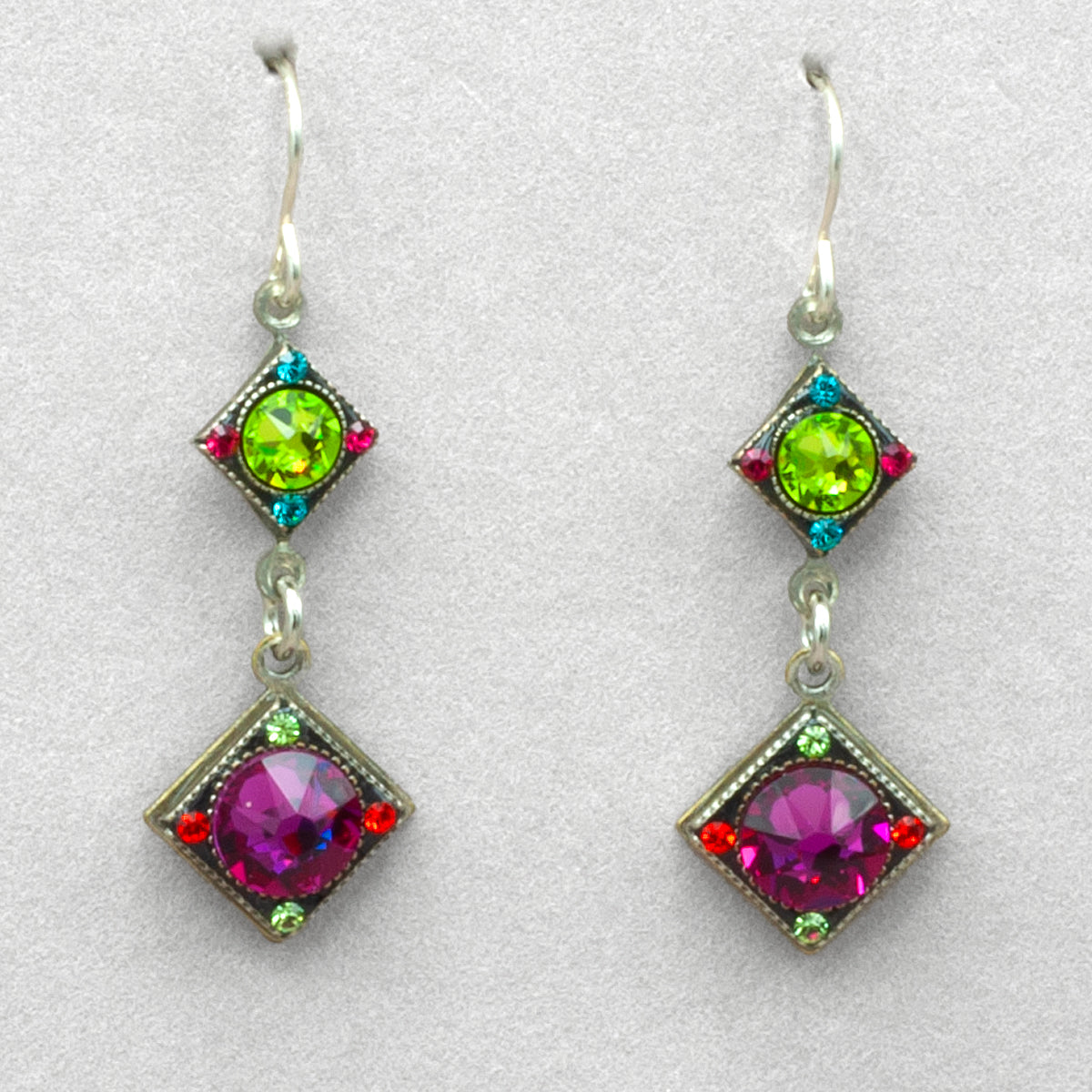 Firefly Rainbow 2-Tier Diamond-Shape Drop Earrings - Multicolor