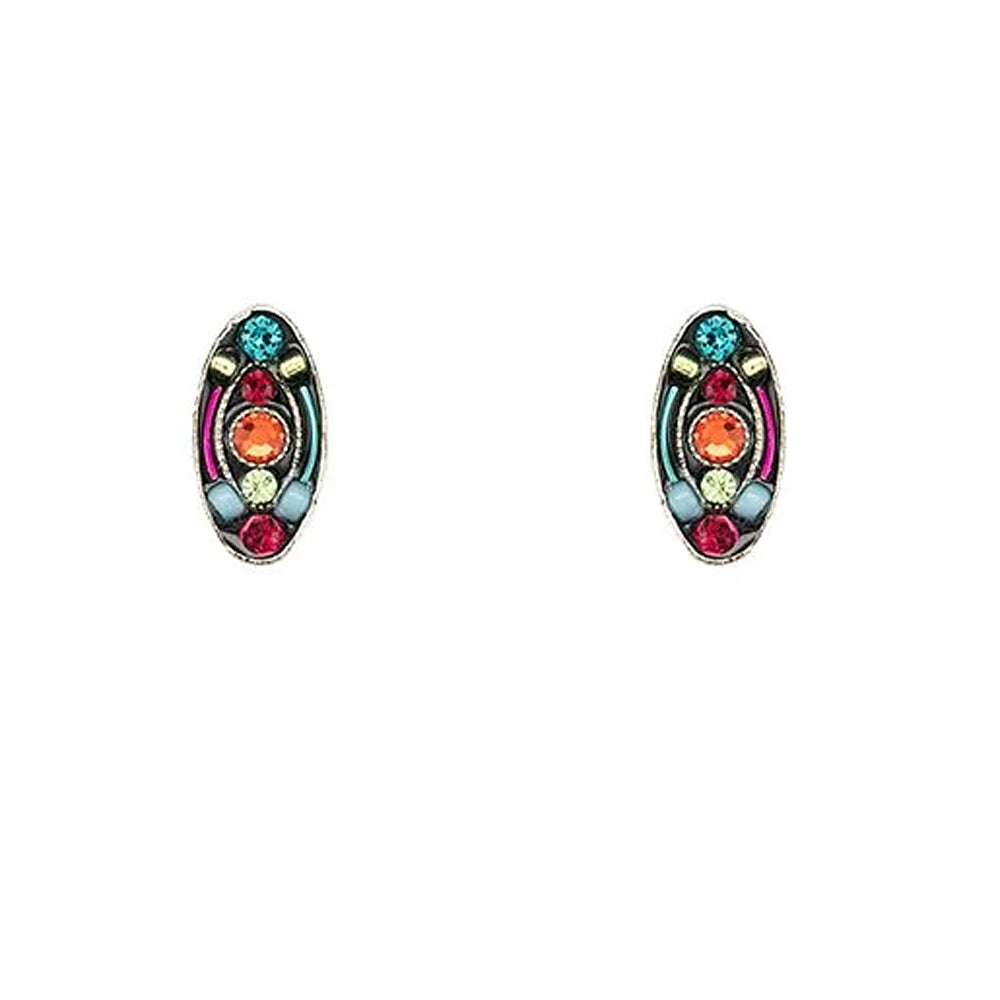 Firefly Architectural Oval Stud Post Earrings - Multicolor