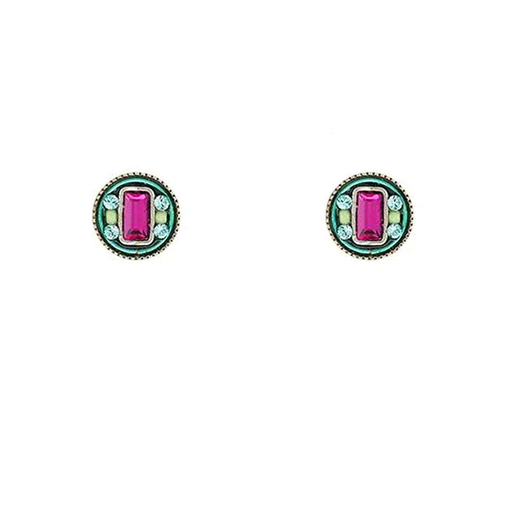 Firefly Architectural Round Stud Post Earrings - Multicolor