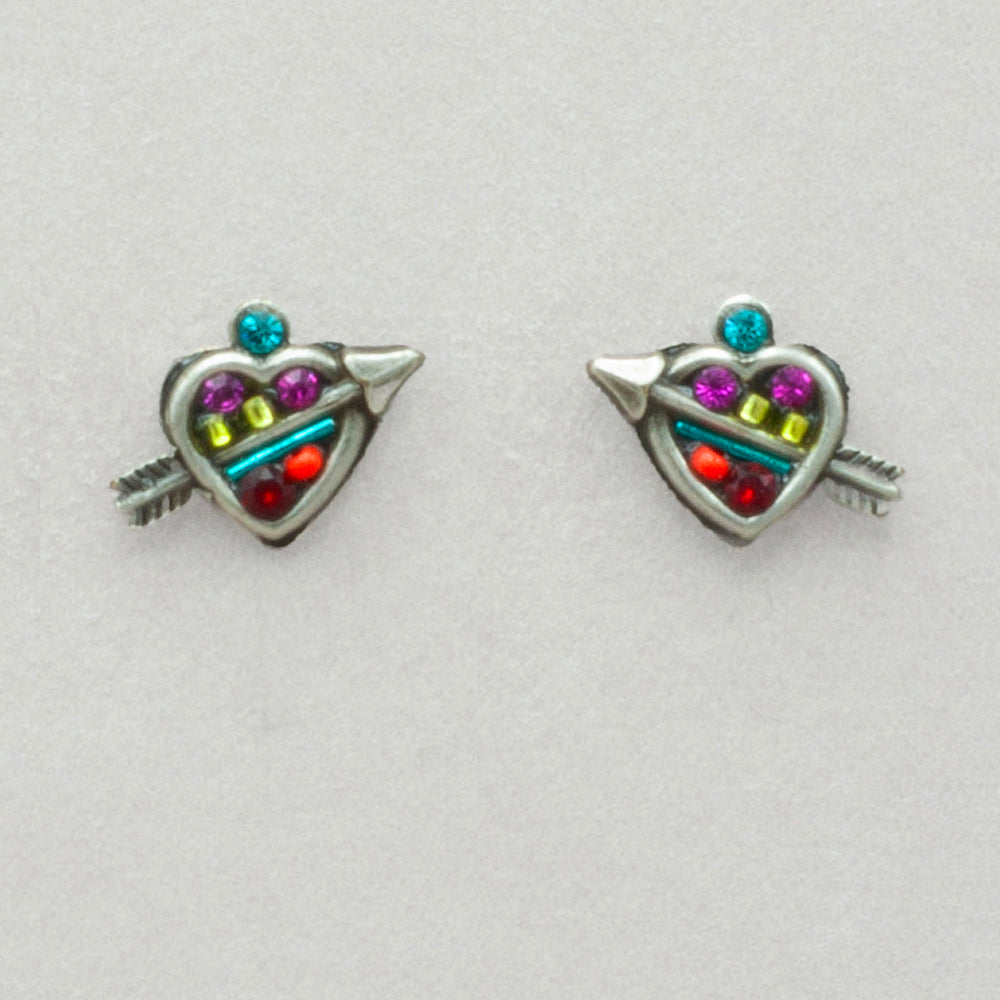 Firefly Stud Mini Heart with Arrow Post Earring - Multicolor