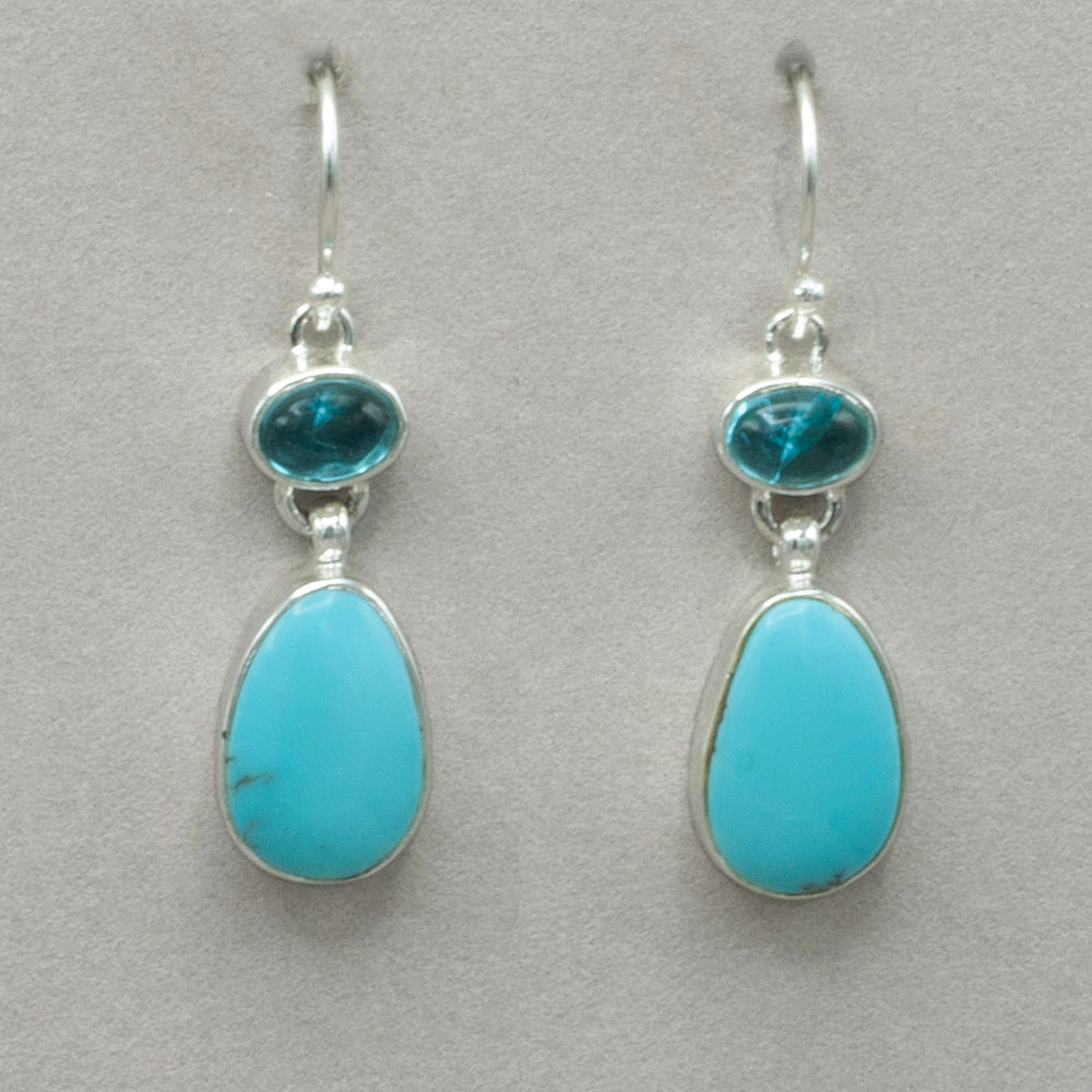 Blue Turquoise Earrings Accented with Blue Apatite