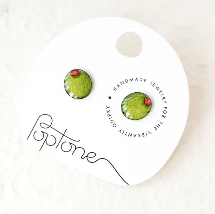 Poptone Martini Olive Stud Earrings