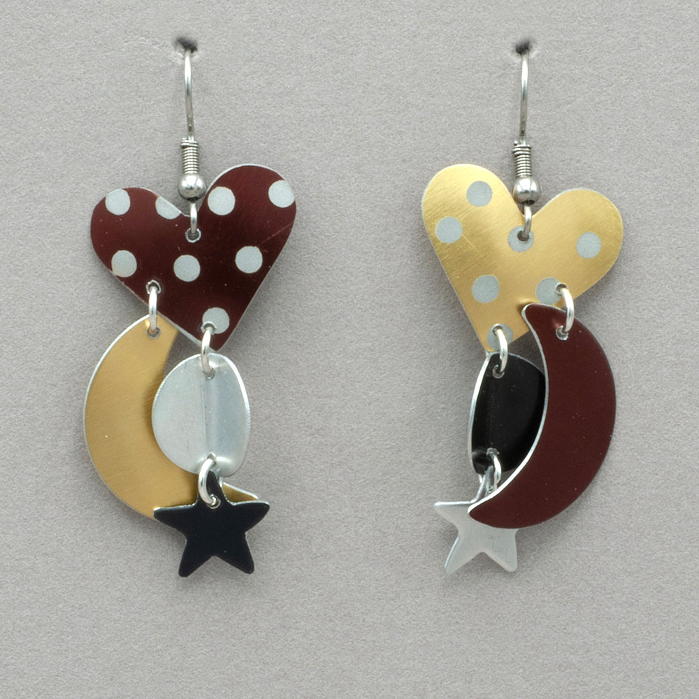 Sylvi Harwin Polka Dot Hearts Asymmetric Earrings in Basic