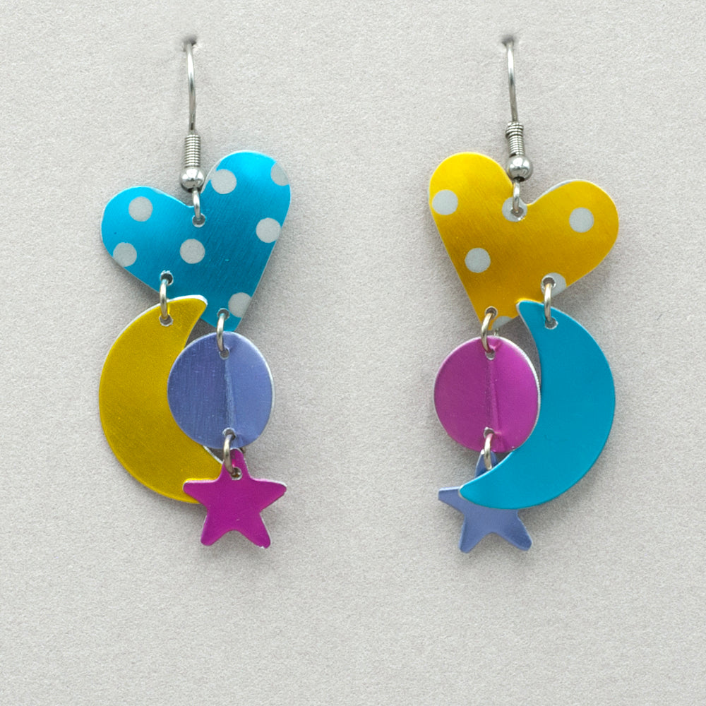 Sylvi Harwin Polka Dot Hearts Asymmetric Earrings