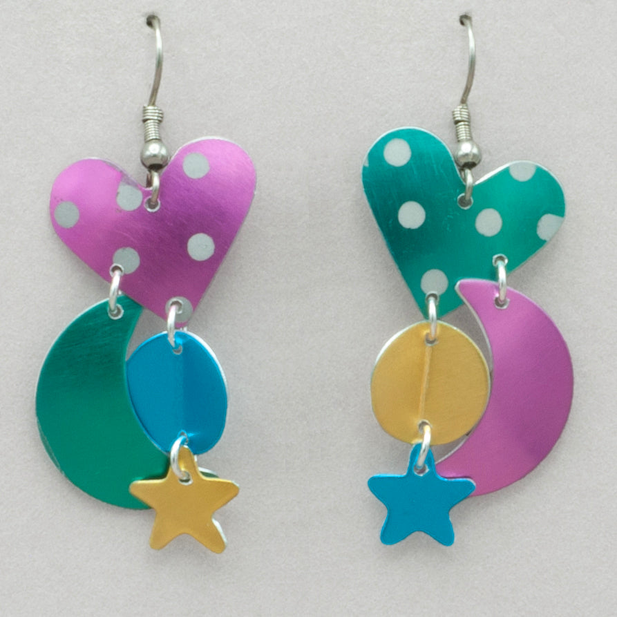 Sylvi Harwin Polka Dot Hearts Asymmetric Earrings