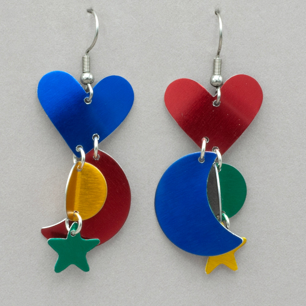 Sylvi Harwin Asymmetric Primary Color Heart Earrings