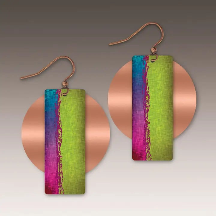 Illustrated Light Multicolor Copper Accent Multilayer Earrings - Green