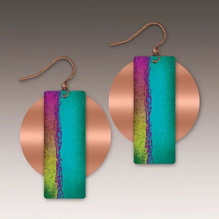 Illustrated Light Multicolor Copper Accent Multilayer Earrings - Turquoise