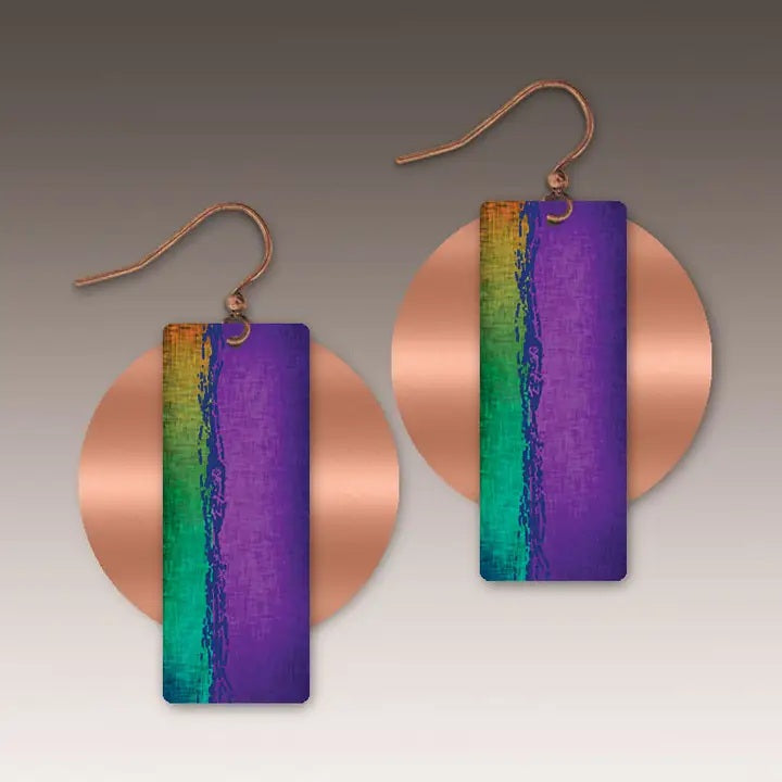 Illustrated Light Multicolor Copper Accent Multilayer Earrings - Purple