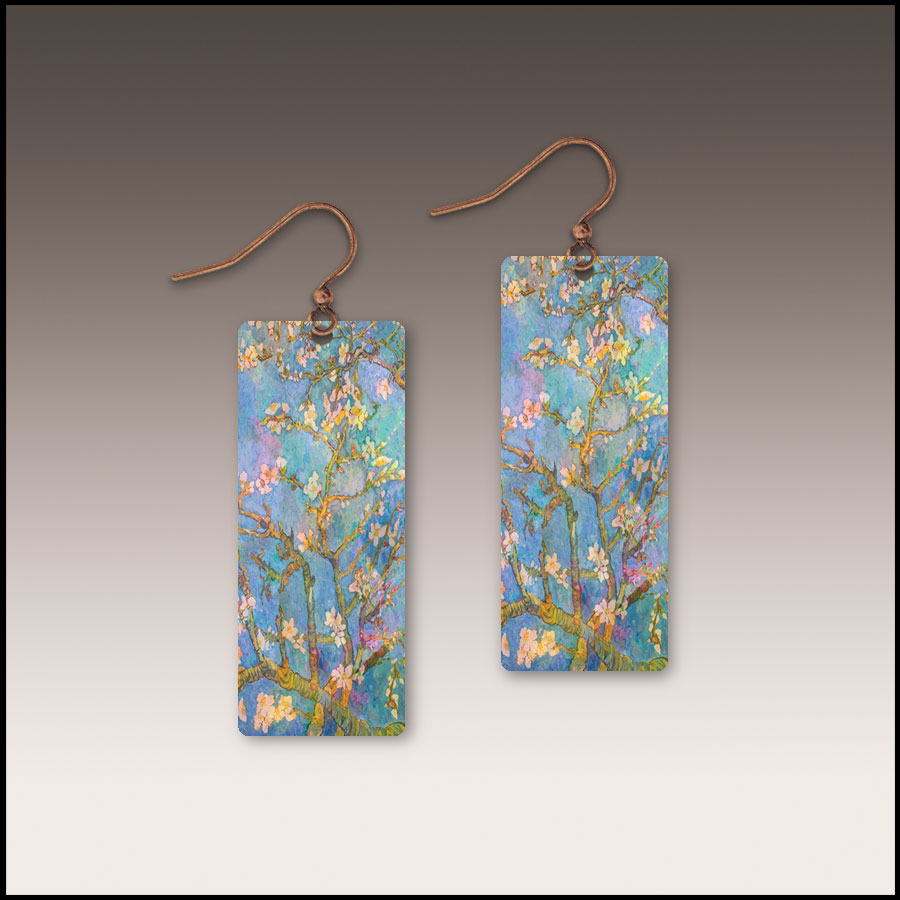 Illustrated Light Almond Branches Banner Handmade Earrings