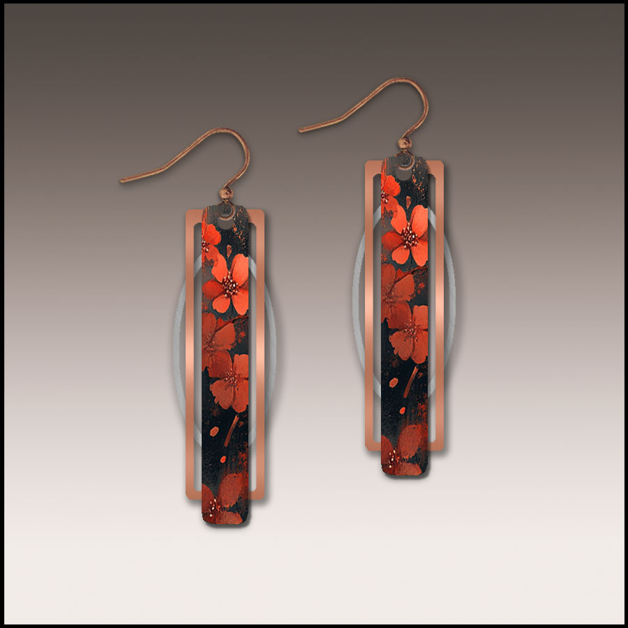 Illustrated Light Dark Blossom Geometric Metal Accent Earrings