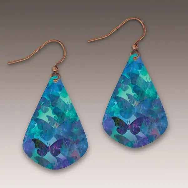 Illustrated Light Blue Butterfly Pattern Short Drop Handmade Earrings