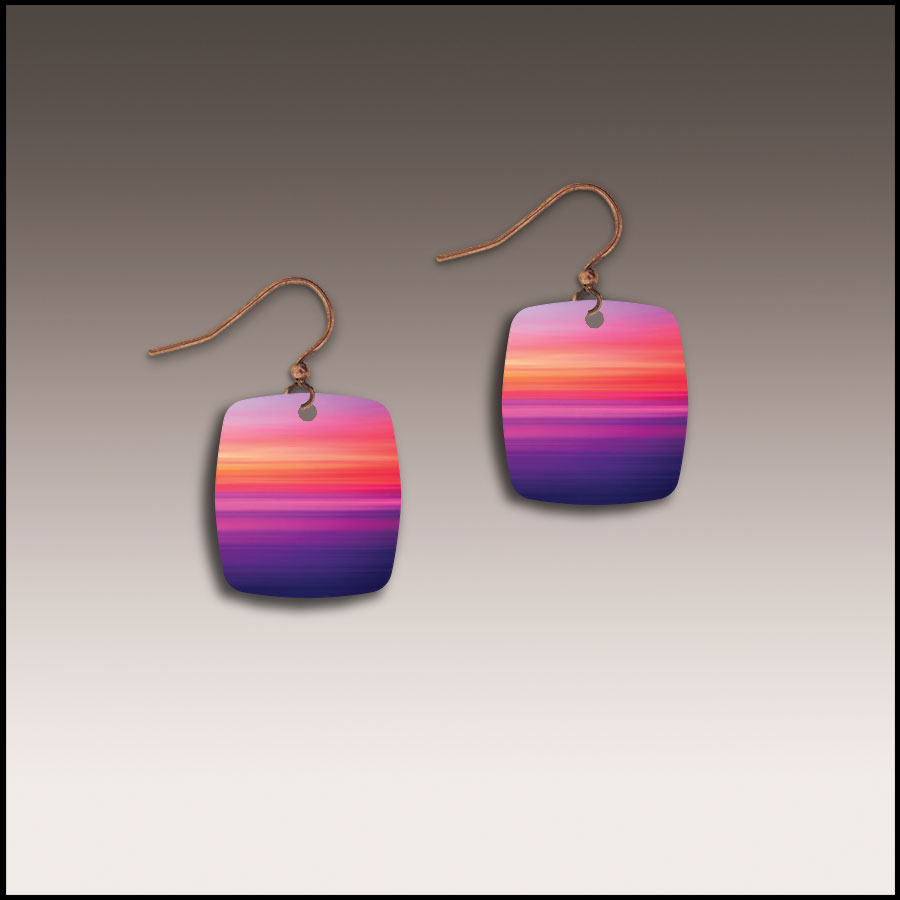 Illustrated Light Sunset Beach Button Drop Handmade Earrings