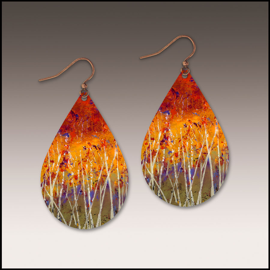 Illustrated Light Autumn Fury Petal Drop Handmade Earrings