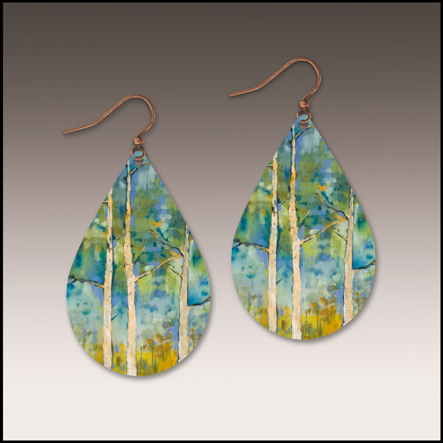 Illustrated Light Springtime Aspen Petal Drop Handmade Earrings