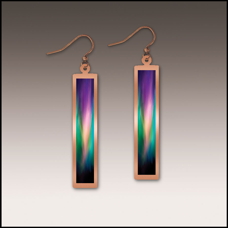 Illustrated Light Northern Lights Flowerbud Copper Showcase Earrings