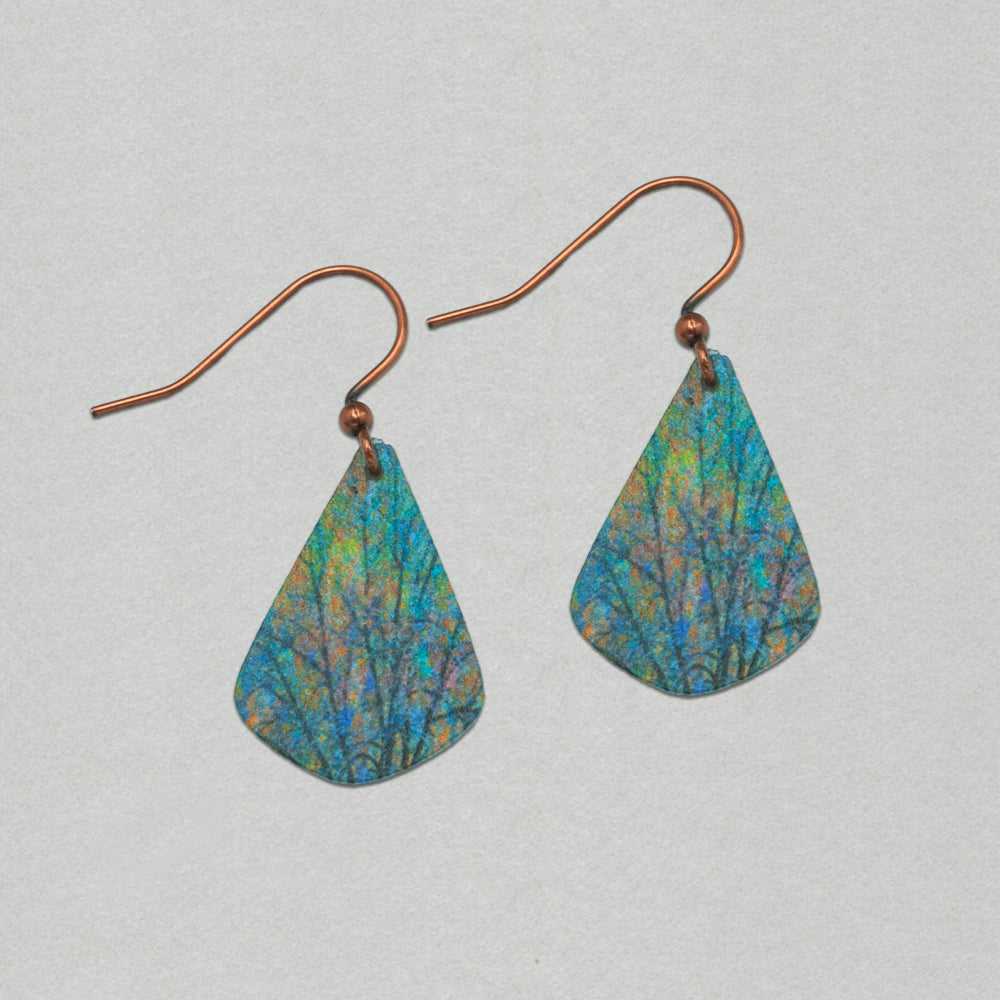 Illustrated Light Blue Branches Artistic Short Drop Earrings