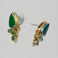 Michou Sterling Silver and Gold Vermeil Post Earring with Green Jewel Beetle Wing, Emerald, Peridot and Topaz
