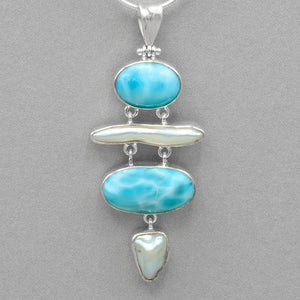 Larimar and Freshwater Pearl Sterling Silver Pendant
