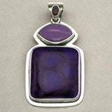 Tabra Large Square Sugilite and Marquise Shaped Phosphosiderite Pendant