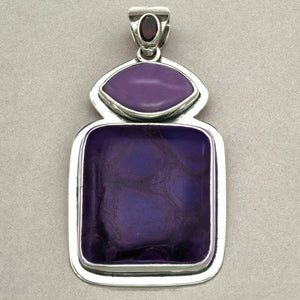 Tabra Large Square Sugilite and Marquise Shaped Phosphosiderite Pendant