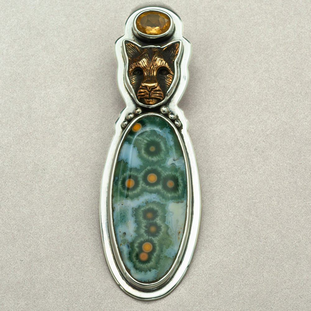 Tabra Bronze Jaguar and Ocean Jasper Pendant